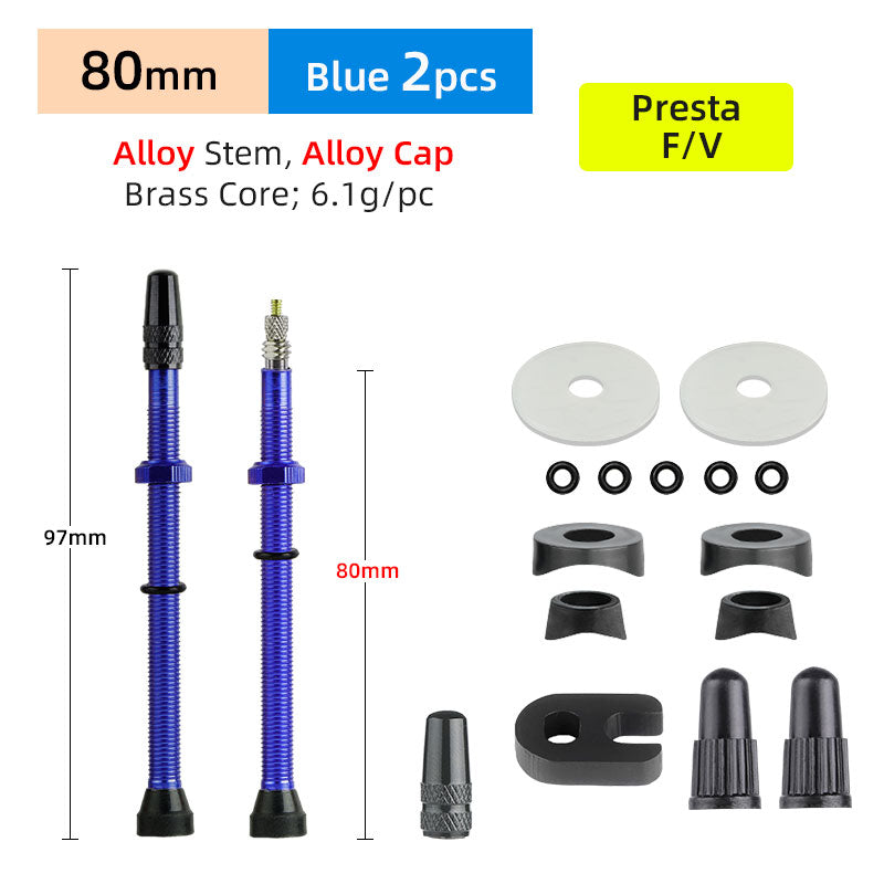 80mm Bicycle No Tube Presta/FV Valve Brass/Alloy Stem