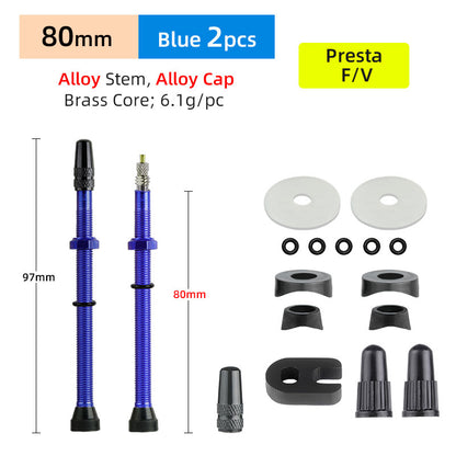 80mm Bicycle No Tube Presta/FV Valve Brass/Alloy Stem