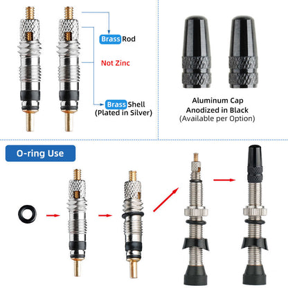 100/120mm F/V Nozzles Tubeless Tire Presta Valve Nipples W/Detachable Brass Core Tool O-ring Seals Alloy Cap Rim Protection Pads