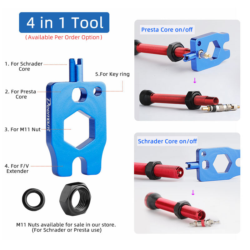 100/120mm F/V Nozzles Tubeless Tire Presta Valve Nipples W/Detachable Brass Core Tool O-ring Seals Alloy Cap Rim Protection Pads